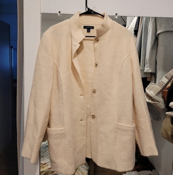 Lands' End Kids Wool Cream Button Up Coat Size 14 - Picture 2 of 7